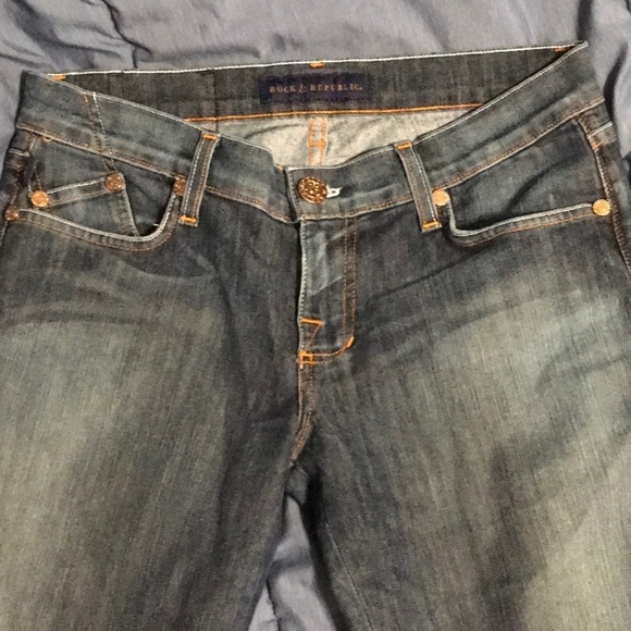 Rock & Republic Double R Embroidered Jeans Womens Size 6 28 capri stitch cuff - Picture 6 of 16